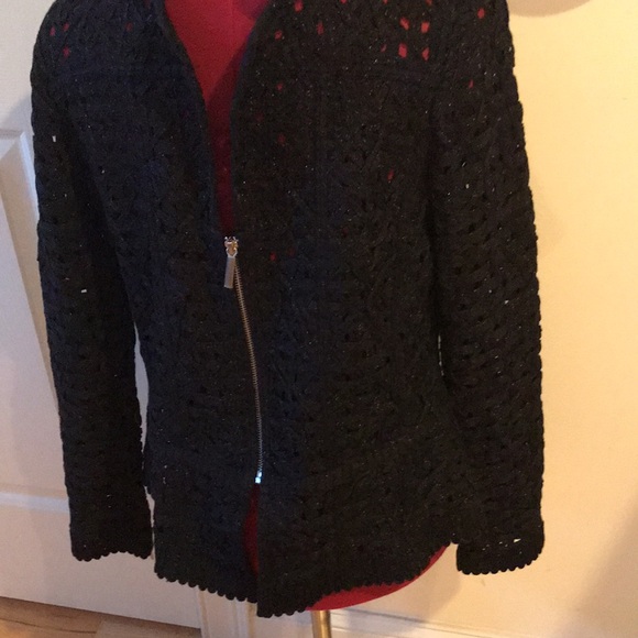 Nic and Zoe NWT black metallic knit lace jacket size M - Picture 2 of 7